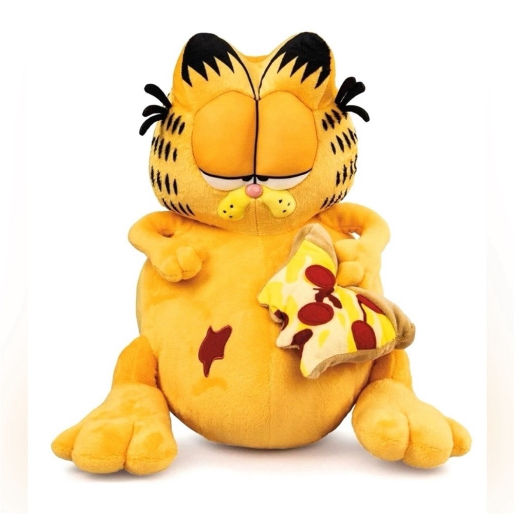 * New GARFIELD Soft Stuffed Plush Toy OVERSTUFFED CAT EATING PIZZA Belly Fat Sit
